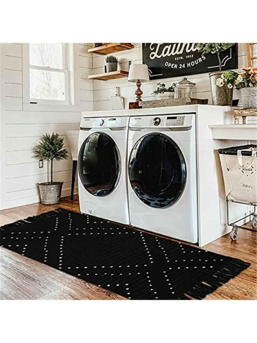 Boho Kitchen Rug 2' x 4.3' Washable Bathroom Runner with Tassel